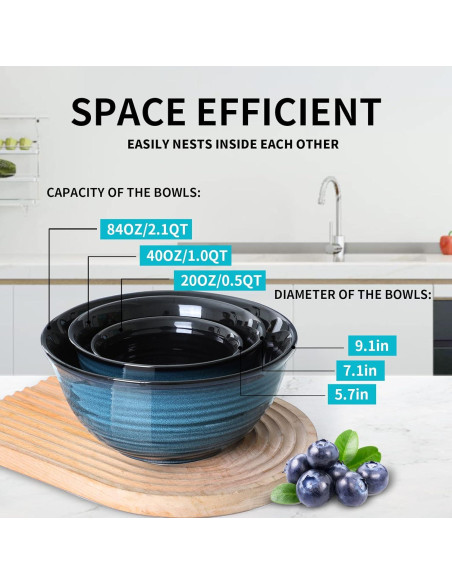 Juego de Cuencos de Mezcla Cerámica Hasense 3 Piezas Azul