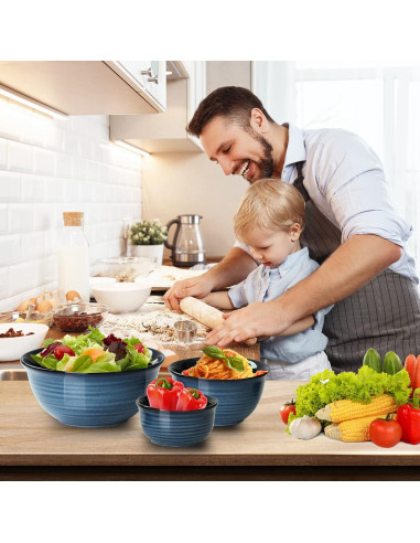 Juego de Cuencos de Mezcla Cerámica Hasense 3 Piezas Azul