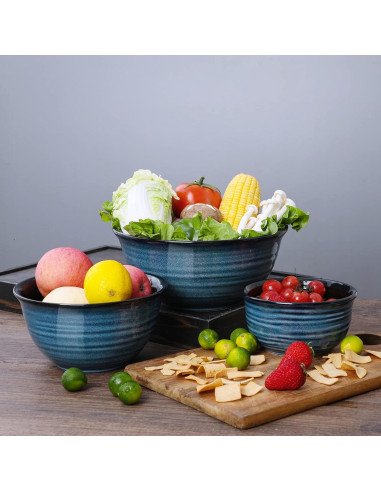 Juego de Cuencos de Mezcla Cerámica Hasense 3 Piezas Azul