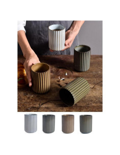 Juego de 4 Tazas de Cerámica YOKIOU Vintage 300ml Rayadas