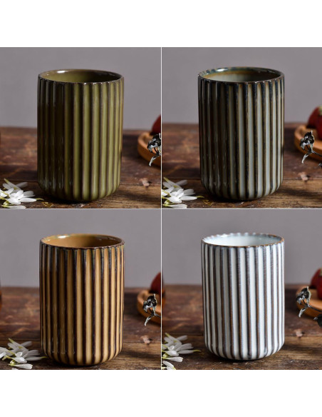 Juego de 4 Tazas de Cerámica YOKIOU Vintage 300ml Rayadas