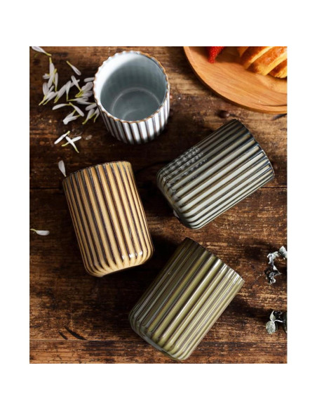 Juego de 4 Tazas de Cerámica YOKIOU Vintage 300ml Rayadas