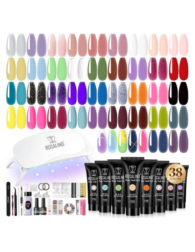 Kit de Gel de Uñas de Polímero ROSALIND 38PCS con Mini Lámpara