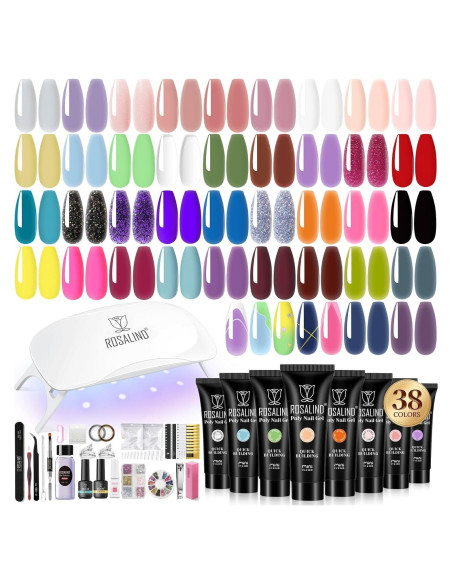 Kit de Gel de Uñas de Polímero ROSALIND 38PCS con Mini Lámpara