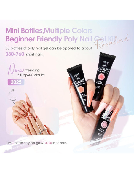 Kit de Gel de Uñas de Polímero ROSALIND 38PCS con Mini Lámpara