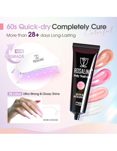 Kit de Gel de Uñas de Polímero ROSALIND 38PCS con Mini Lámpara