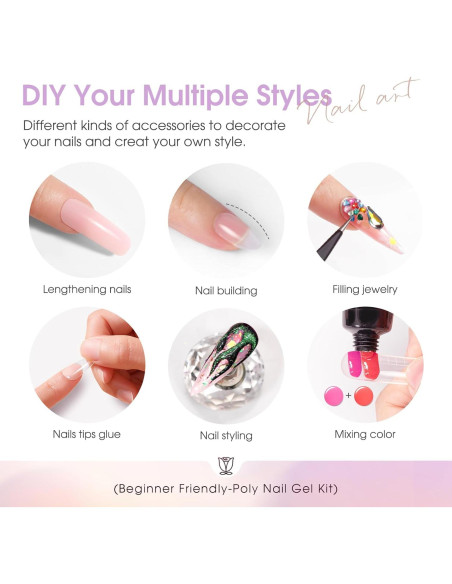 Kit de Gel de Uñas de Polímero ROSALIND 38PCS con Mini Lámpara