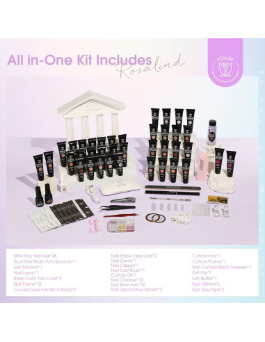 Kit de Gel de Uñas de Polímero ROSALIND 38PCS con Mini Lámpara