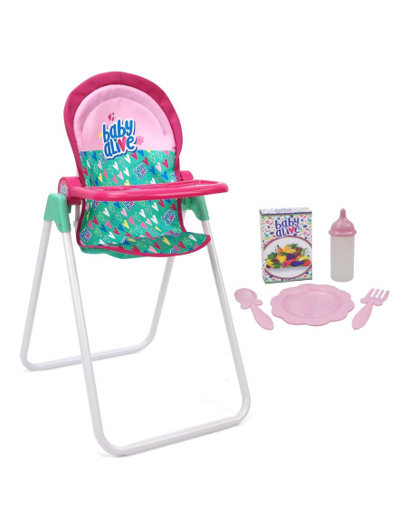 Silla Alta para Muñecas Baby Alive - Verde y Rosa, 6 Accesorios