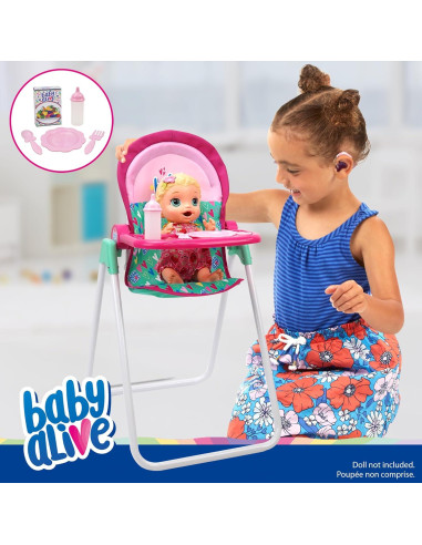 Silla Alta para Muñecas Baby Alive - Verde y Rosa, 6 Accesorios