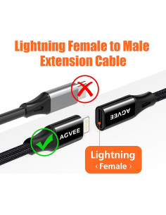 Cable Extensión Lightning AGVEE 1 Pie Negro para iPhone/iPad 2