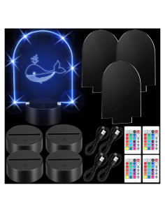 Set de 4 Lámparas LED 3D Honoson con Hojas Acrílicas DIY