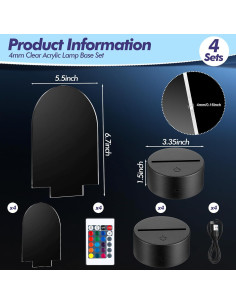 Set de 4 Lámparas LED 3D Honoson con Hojas Acrílicas DIY 2