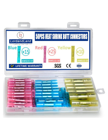 Kit de 50 Conectores de Termorretráctil LordandLand 22-10AWG