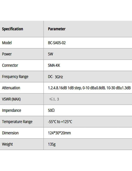 Atenuador SMA hembra a hembra BECEN 5W 0-30dB 3GHz