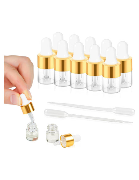 10 Botellas de Cuentagotas de Vidrio ETTSNU 1ml A Prueba de Fugas