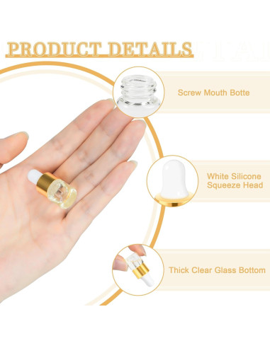 10 Botellas de Cuentagotas de Vidrio ETTSNU 1ml A Prueba de Fugas