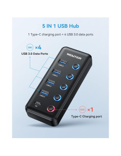 Hub USB 3.0 Alimentado Wenter U4+1 con Carga Tipo-C 2
