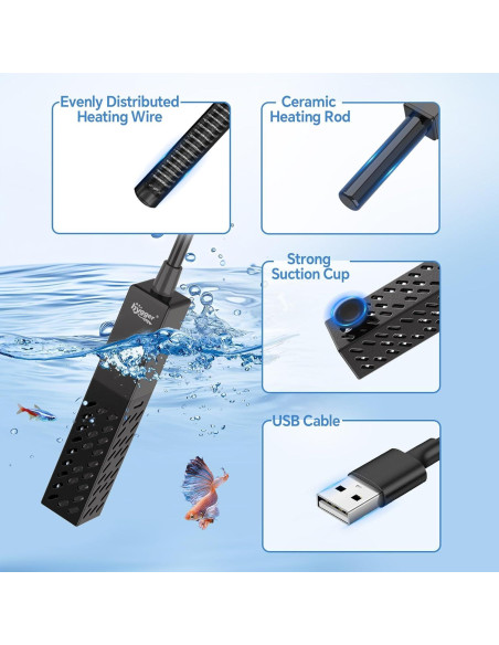 Calentador de Acuario Hygger 10W Cerámica Mini 26C