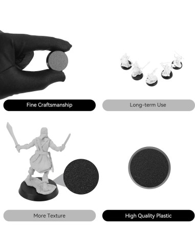 100 Bases Redondas de Plástico Negro 25mm + 120 Adhesivos