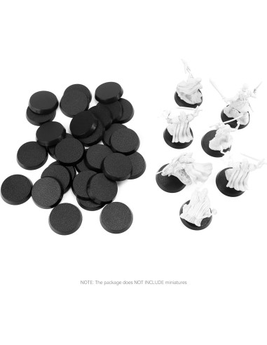 100 Bases Redondas de Plástico Negro 25mm + 120 Adhesivos