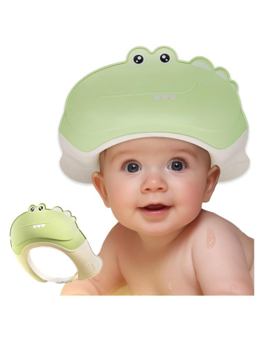 Gorro de Ducha para Bebé Cocodrilo Verde - Protección Ojos y Oídos