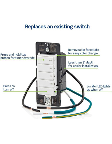 Interruptor Temporizador Cuenta Regresiva Leviton 15A 2-4-8-12h
