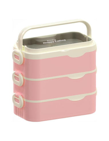 Caja Bento Kenuket Rosa 3 Capas 3000ml Apta Microondas