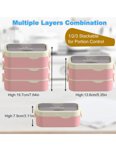 Caja Bento Kenuket Rosa 3 Capas 3000ml Apta Microondas