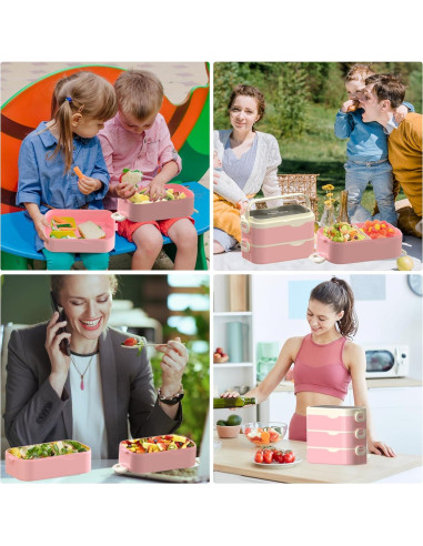 Caja Bento Kenuket Rosa 3 Capas 3000ml Apta Microondas