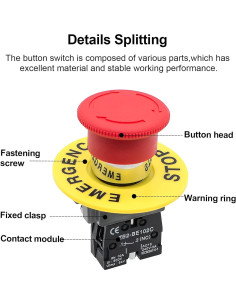 Interruptor de Parada de Emergencia Minyu 1NC Cabeza de Hongo Roja 2