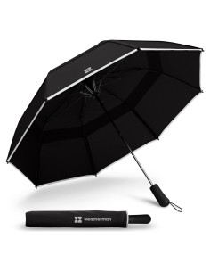 Paraguas Plegable Weatherman Negro - Resistente al Viento 88.5 km/h