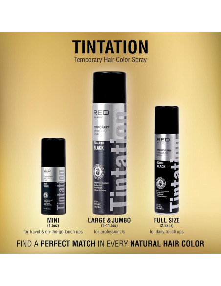 Spray de Color Temporal RED by Kiss 1.5 oz Negro - Cubrimiento Raíces Grises