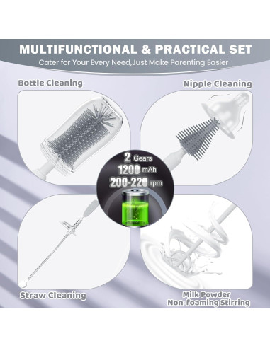 Juego de Cepillos Eléctricos para Biberones IvyWind Gris