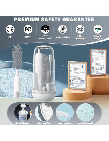 Juego de Cepillos Eléctricos para Biberones IvyWind Gris