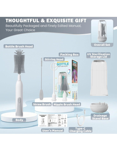 Juego de Cepillos Eléctricos para Biberones IvyWind Gris