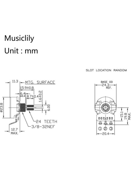 Potenciómetros CTS 450 A250K Eje Corto 10% para Guitarra Eléctrica (Juego de 10)