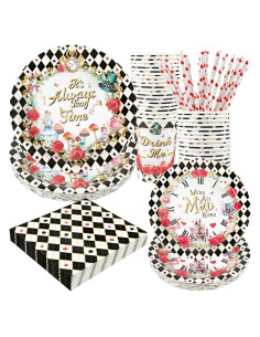 Vajilla Desechable Recheel Fiesta de Alicia 120 Piezas 24 Invitados