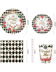 Vajilla Desechable Recheel Fiesta de Alicia 120 Piezas 24 Invitados 2