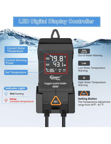 Calentador de Acuario Hygger 300W para 190-300 Litros