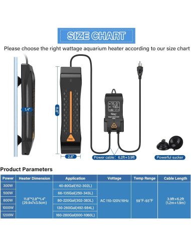 Calentador de Acuario Hygger 300W para 190-300 Litros