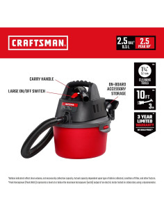 Aspiradora Húmeda y Seca CRAFTSMAN 9.5L 2.5 HP Portátil 2