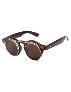 Gafas de sol redondas retro Steampunk con lentes abatibles