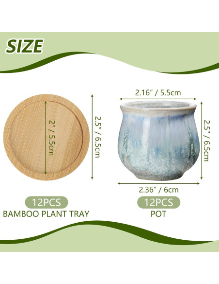 12 Macetas Cerámicas para Suculentas Remerry 2.5" con Drenaje