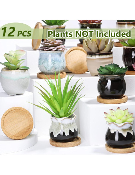 12 Macetas Cerámicas para Suculentas Remerry 2.5" con Drenaje