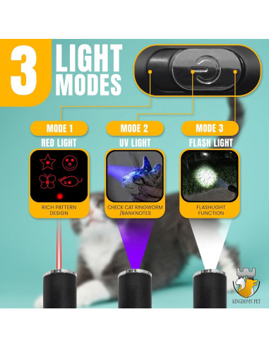 Juego Interactivo 3-en-1 para Gatos Kingdom's Pet - Puntero Láser, Varita y Plumas