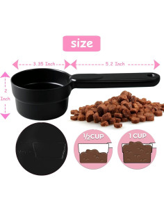Cuchara Medidora de Comida para Mascotas Joyinjojo 1 Taza Negra 2