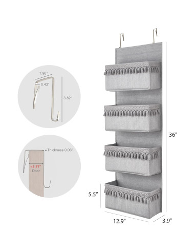 Organizador Colgante Dahey Gris 4 Bolsillos 91x33cm