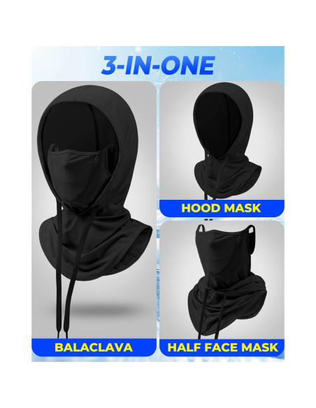 Mascarilla Balaclava Transpirable 3-en-1 UV Negra para Hombres