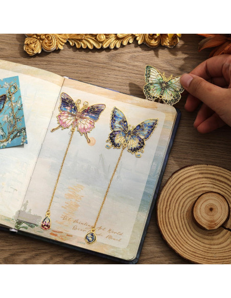 12 Marcadores de Libro de Metal PAGEMORE Mariposa Dorados